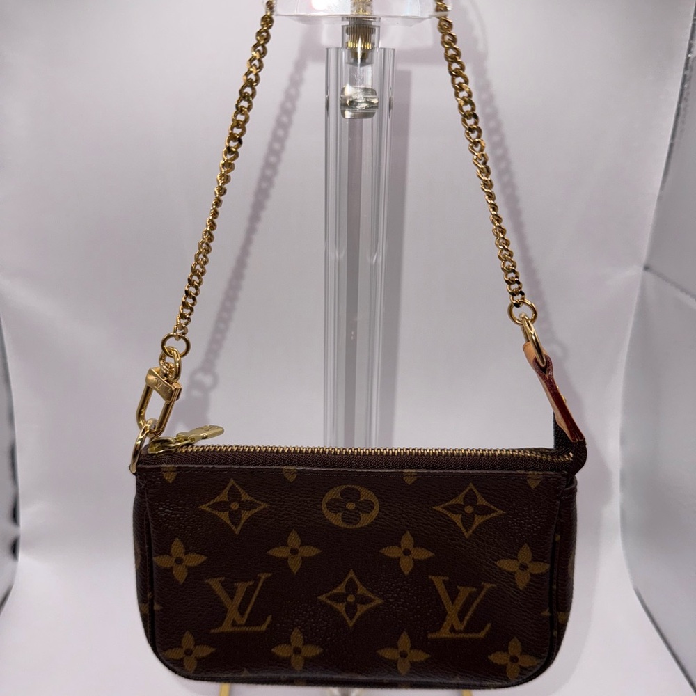 Louis Vuitton Brown Monogram Pochette with Gold Chain